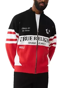 Racing Raglan Shoulder Full Zip Sweater