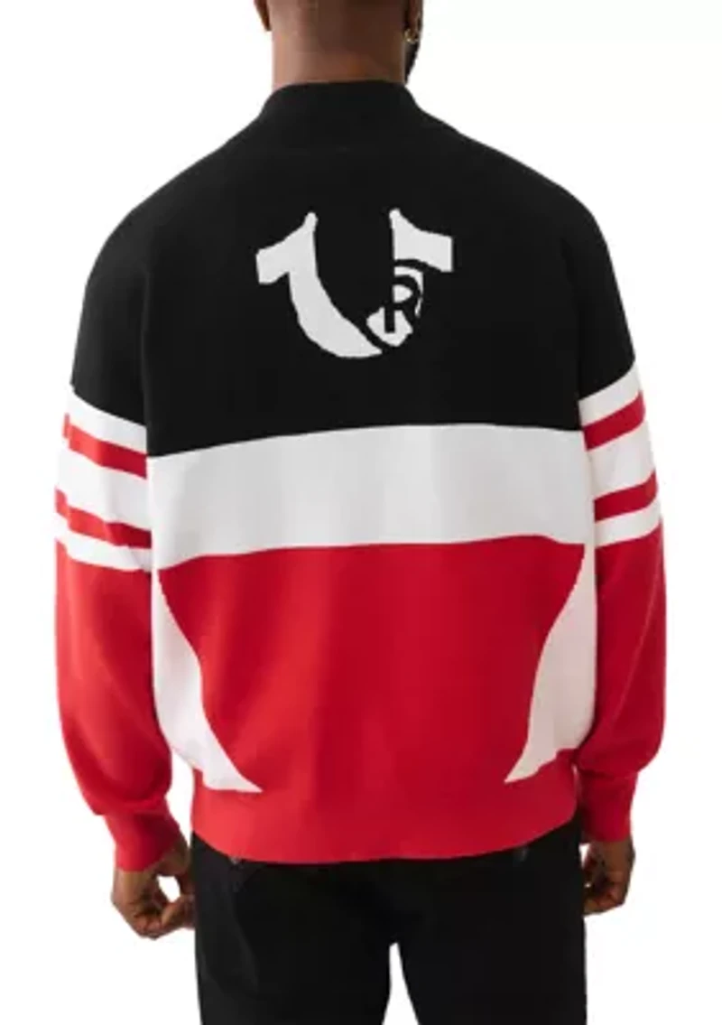 Racing Raglan Shoulder Full Zip Sweater