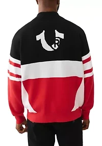 Racing Raglan Shoulder Full Zip Sweater