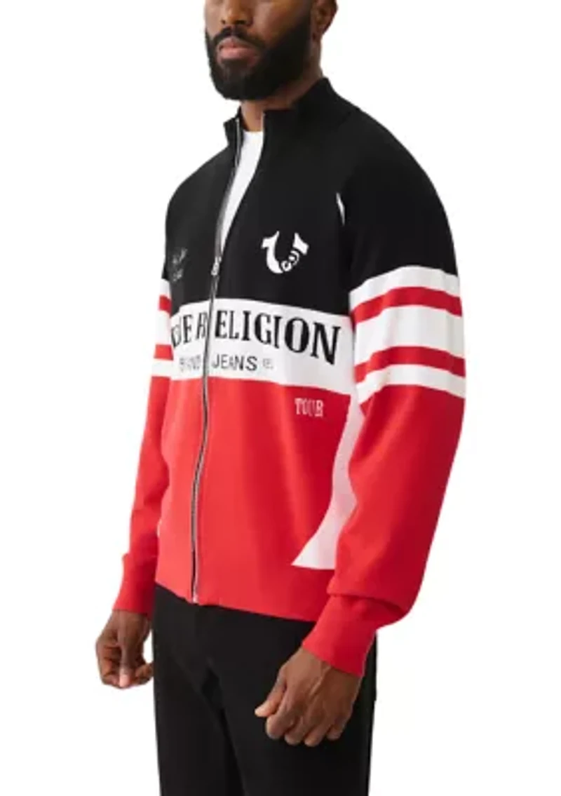 Racing Raglan Shoulder Full Zip Sweater