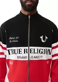 Racing Raglan Shoulder Full Zip Sweater