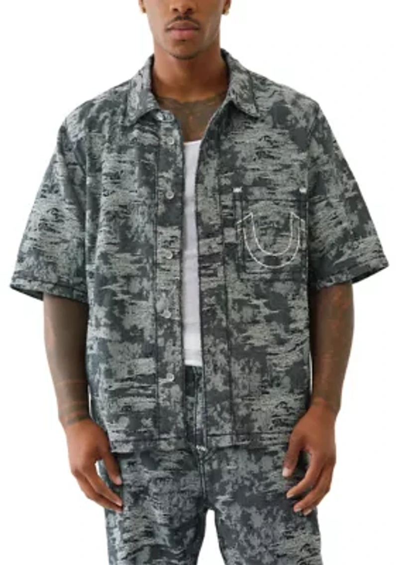 Jacquard Short Sleeve Denim Shirt