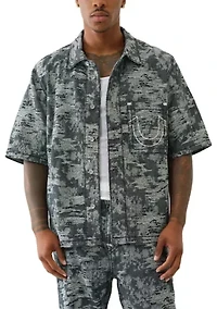 Jacquard Short Sleeve Denim Shirt