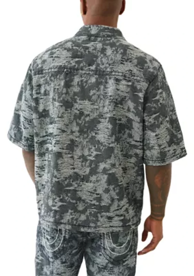 Jacquard Short Sleeve Denim Shirt