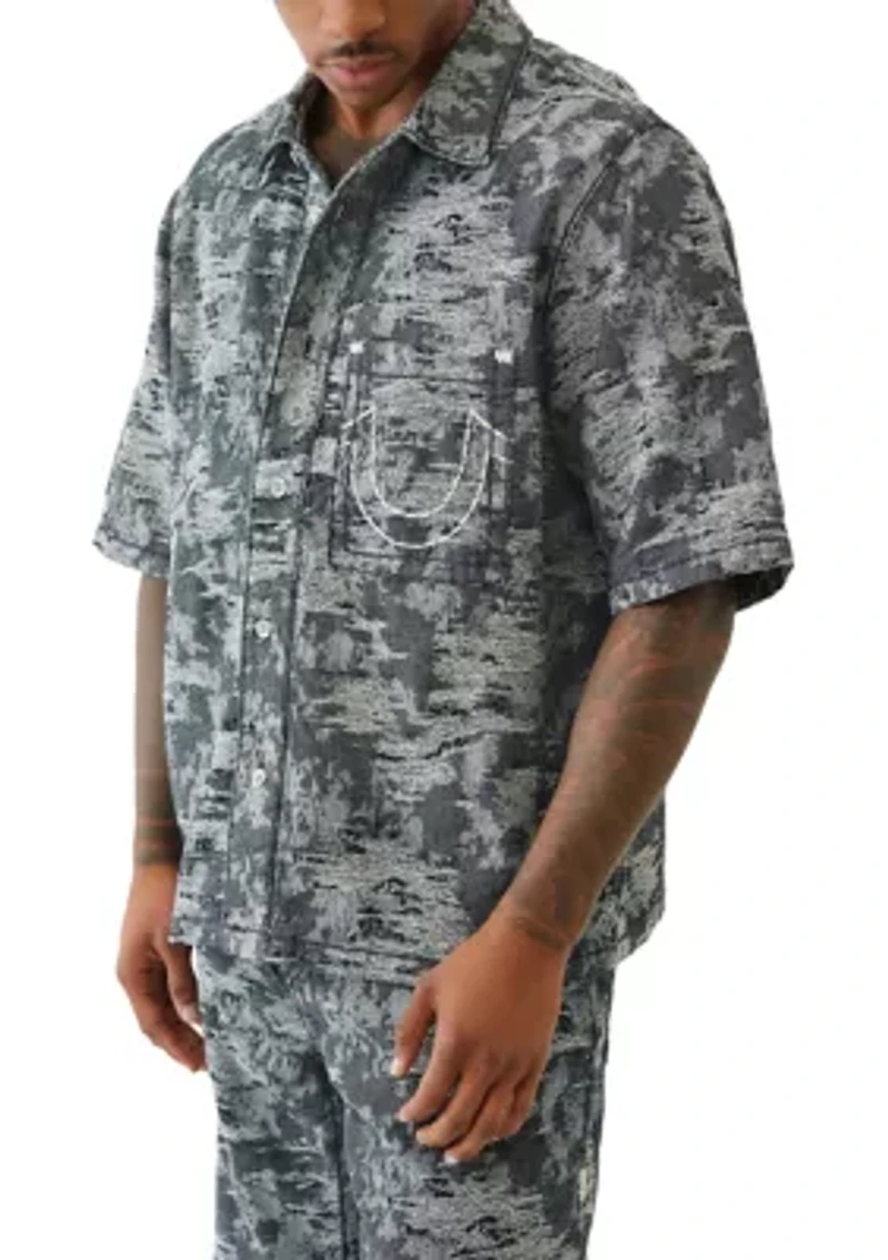 Jacquard Short Sleeve Denim Shirt