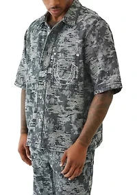 Jacquard Short Sleeve Denim Shirt