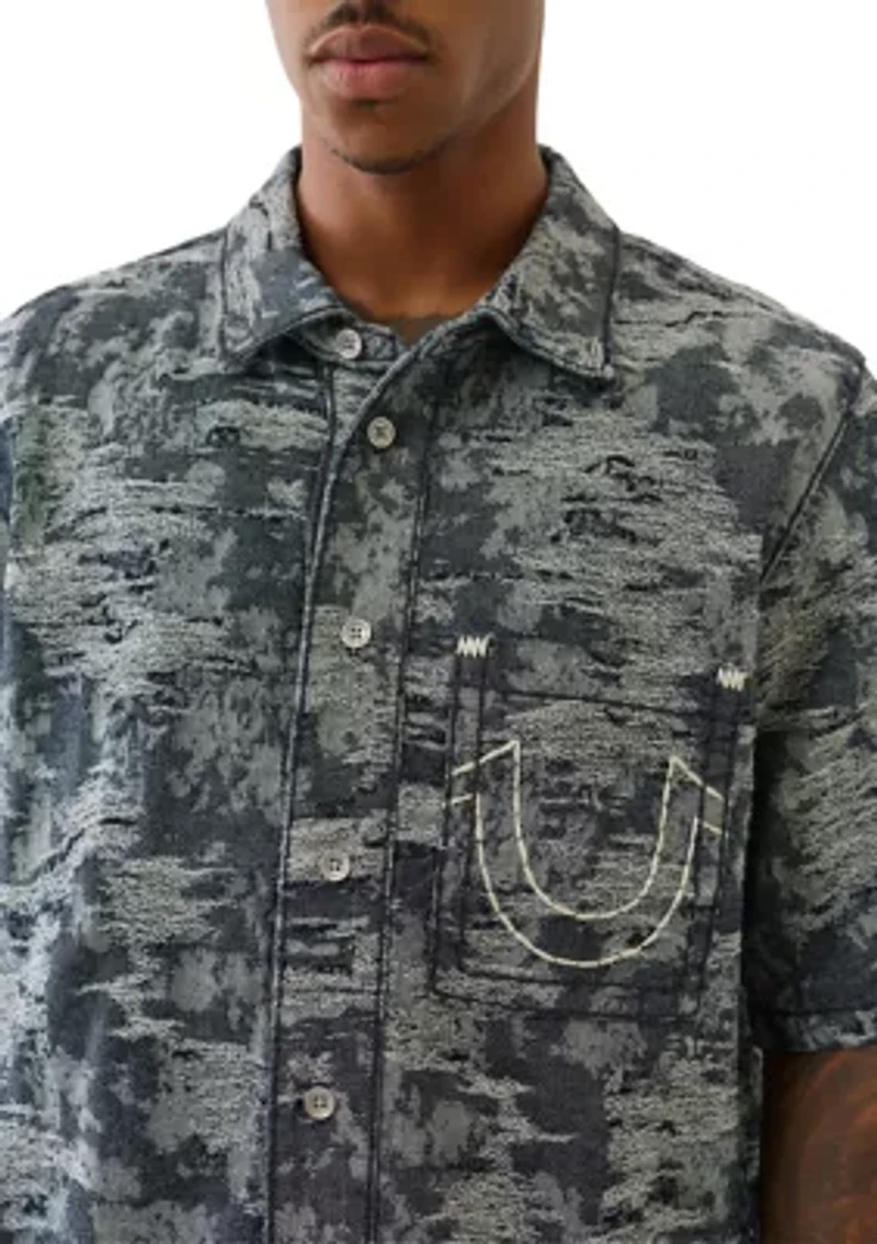 Jacquard Short Sleeve Denim Shirt