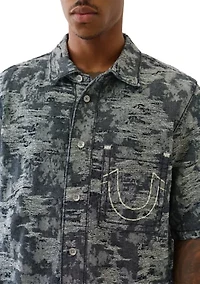 Jacquard Short Sleeve Denim Shirt