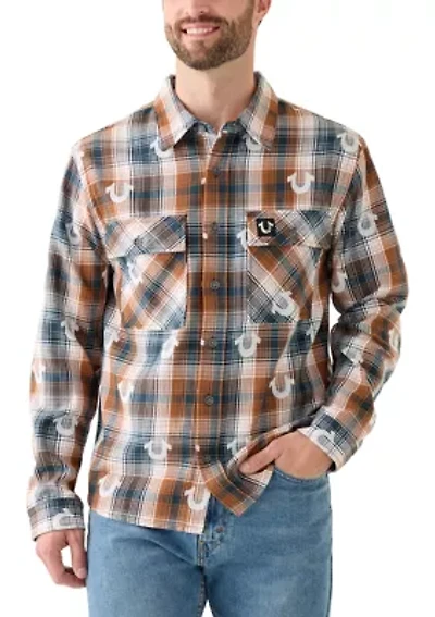 Oversized Horseshoe Long Sleeve Flannel Shirt
