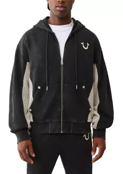 Mesh Inset Zip Long Sleeve Hoodie