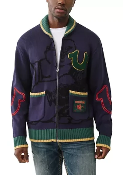 Anniversary Logo Shawl Collar Cardigan Sweater