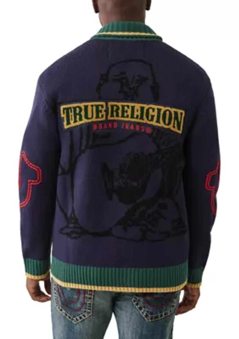 Anniversary Logo Shawl Collar Cardigan Sweater