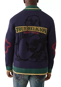 Anniversary Logo Shawl Collar Cardigan Sweater