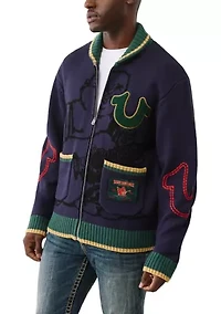Anniversary Logo Shawl Collar Cardigan Sweater