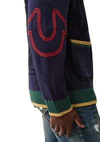 Anniversary Logo Shawl Collar Cardigan Sweater