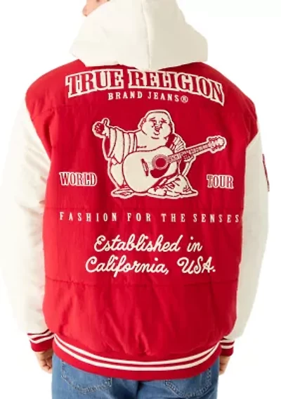 Varsity Hooded Mylon Puffer Jacket