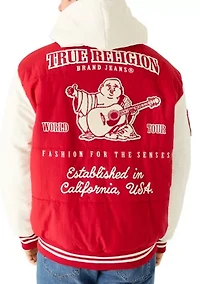 Varsity Hooded Mylon Puffer Jacket