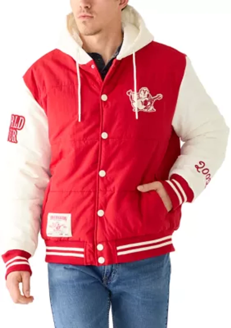 Varsity Hooded Mylon Puffer Jacket