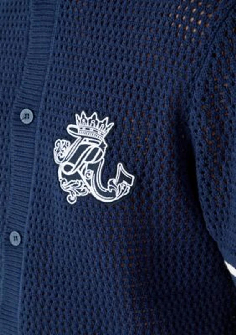 Men's Crochet Short Sleeve Polo Top with Logo Crest