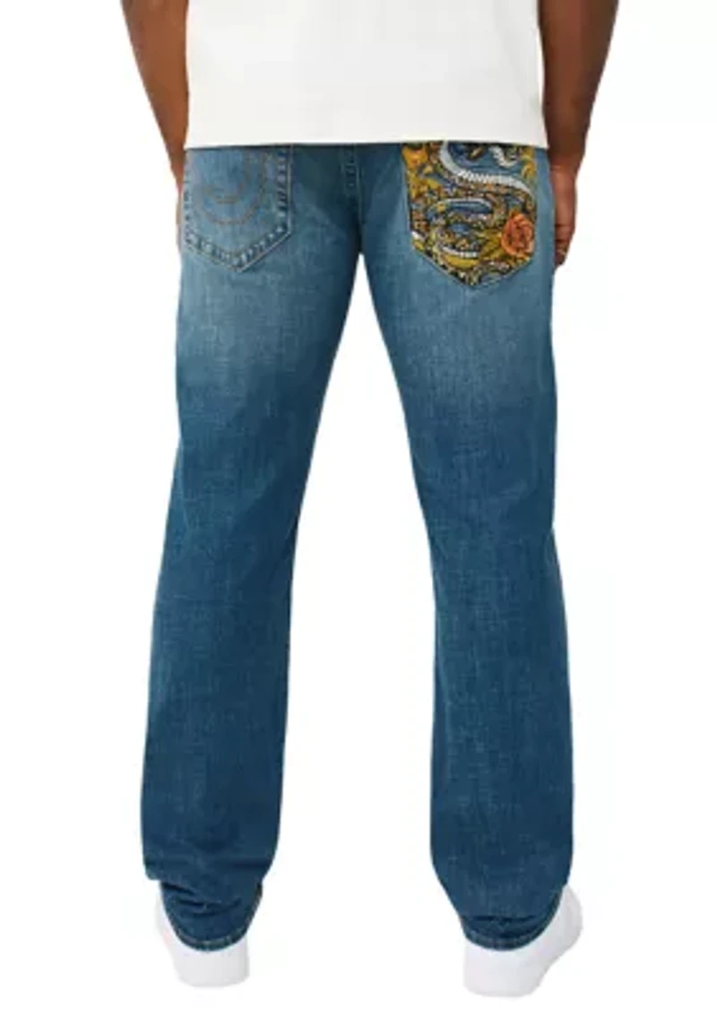 Ricky Straight Leg Embroidered Snake Pocket Denim Jeans