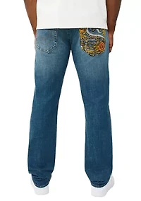 Ricky Straight Leg Embroidered Snake Pocket Denim Jeans