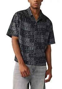 Allover Logo Mesh Snap Front Short Sleeve Shirt