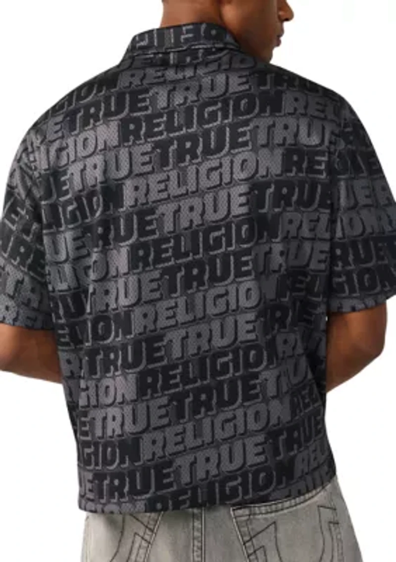 Allover Logo Mesh Snap Front Short Sleeve Shirt