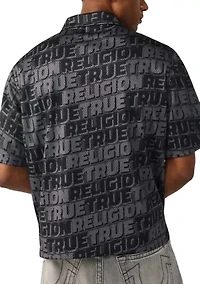 Allover Logo Mesh Snap Front Short Sleeve Shirt