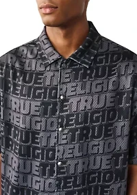 Allover Logo Mesh Snap Front Short Sleeve Shirt