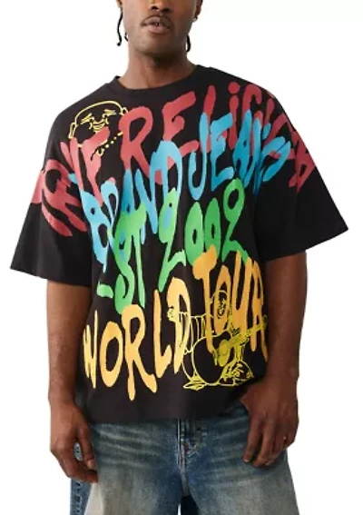 Men's Graffiti Print Oversized Logo T-Shirt