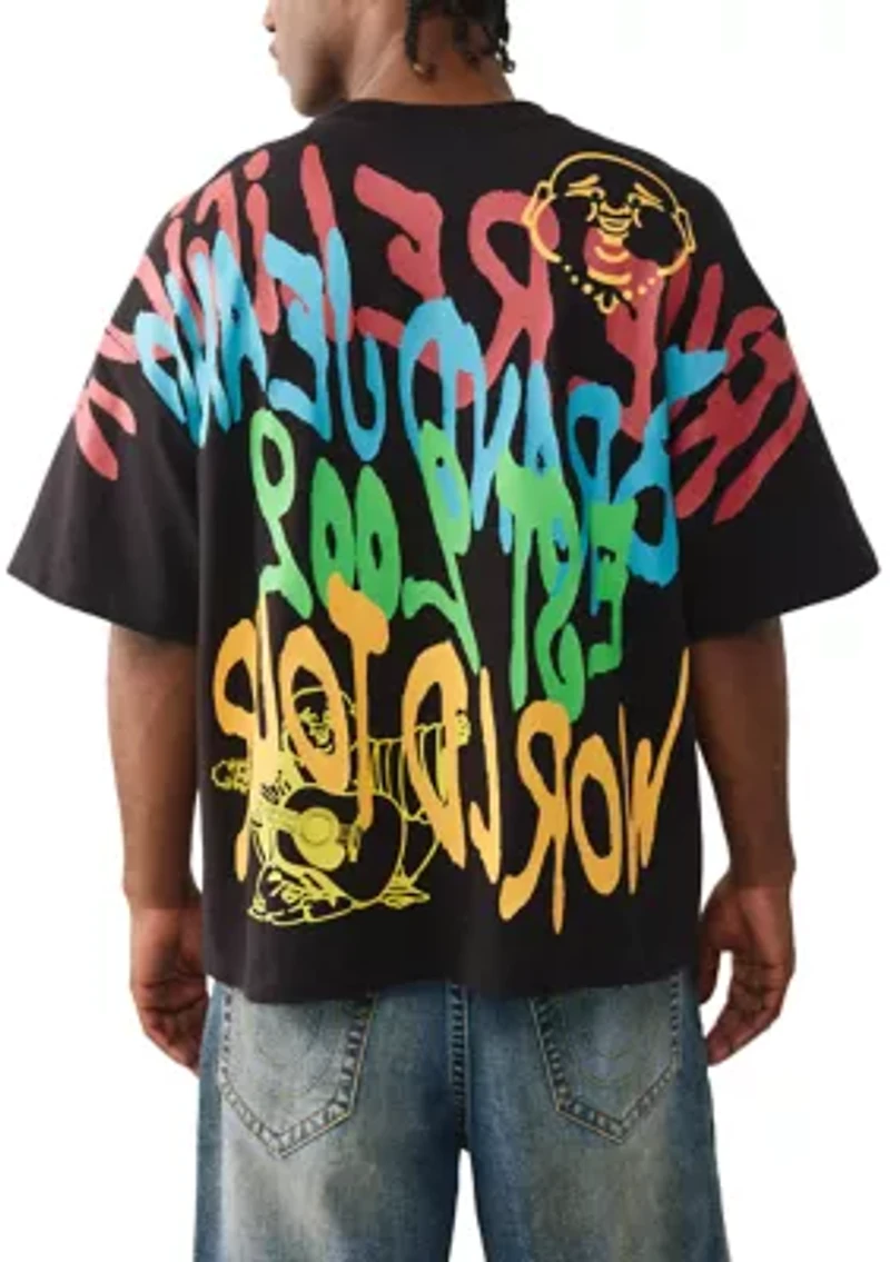 Men's Graffiti Print Oversized Logo T-Shirt