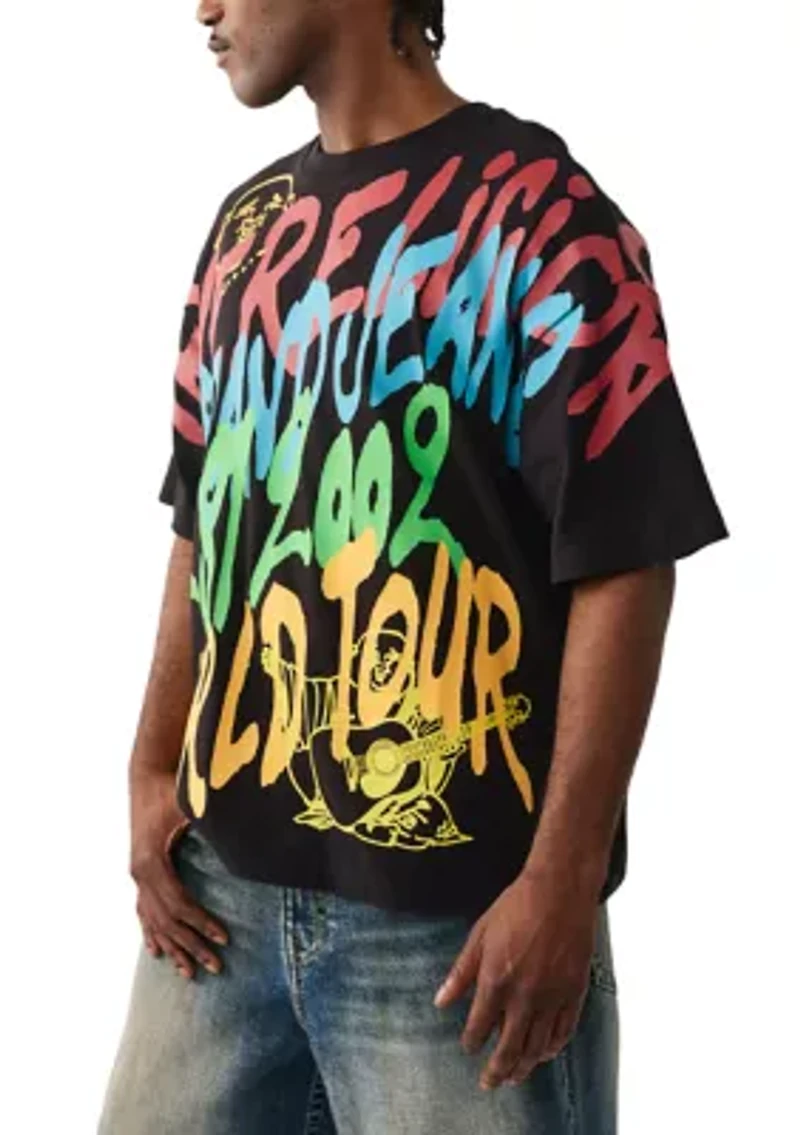 Men's Graffiti Print Oversized Logo T-Shirt