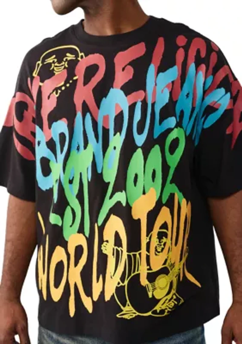 Men's Graffiti Print Oversized Logo T-Shirt