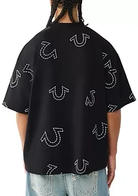 Horseshoe Print Oversized Logo Shirt