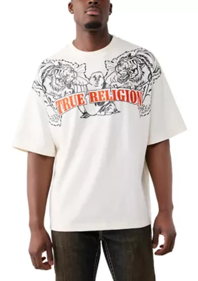 Tiger Print Logo Short Sleeve Oversized Shirt