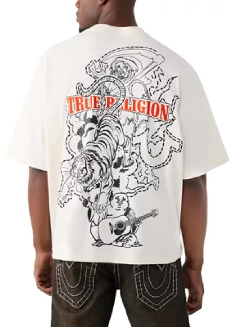 Tiger Print Logo Short Sleeve Oversized Shirt