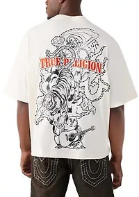 Tiger Print Logo Short Sleeve Oversized Shirt