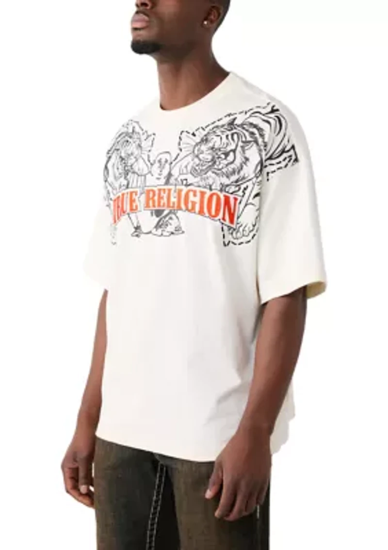 Tiger Print Logo Short Sleeve Oversized Shirt