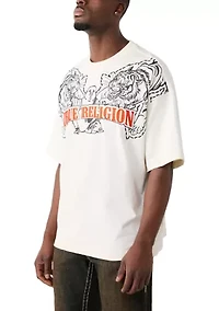 Tiger Print Logo Short Sleeve Oversized Shirt