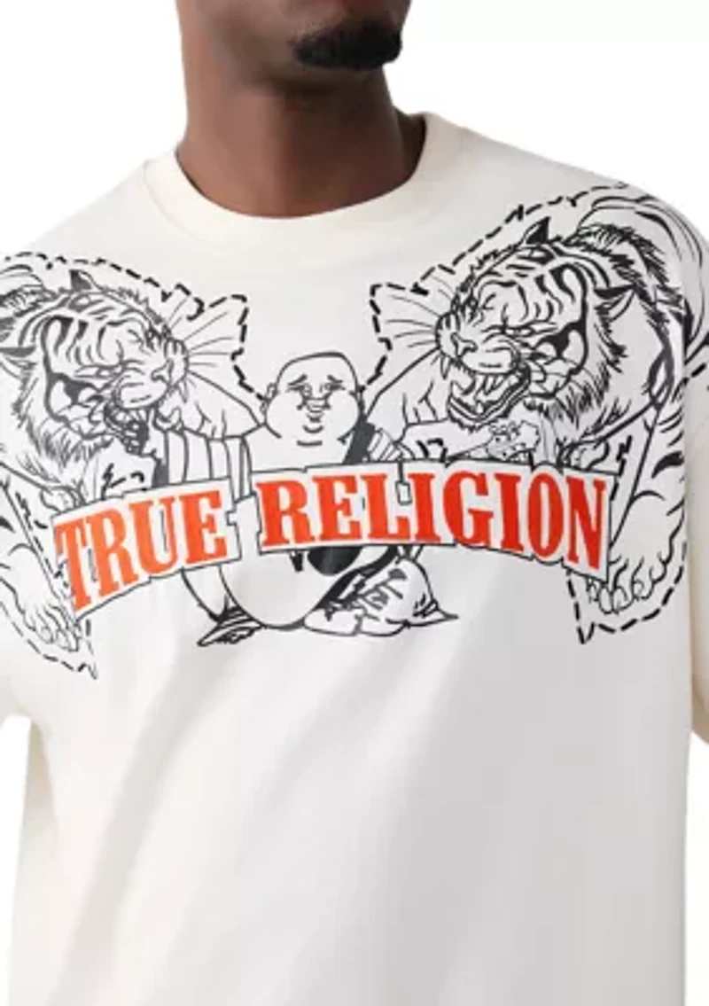Tiger Print Logo Short Sleeve Oversized Shirt