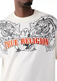 Tiger Print Logo Short Sleeve Oversized Shirt