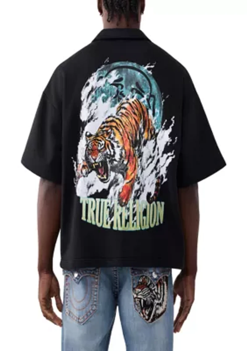 Tiger Print Short Sleeve Logo Polo Shirt