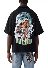 Tiger Print Short Sleeve Logo Polo Shirt