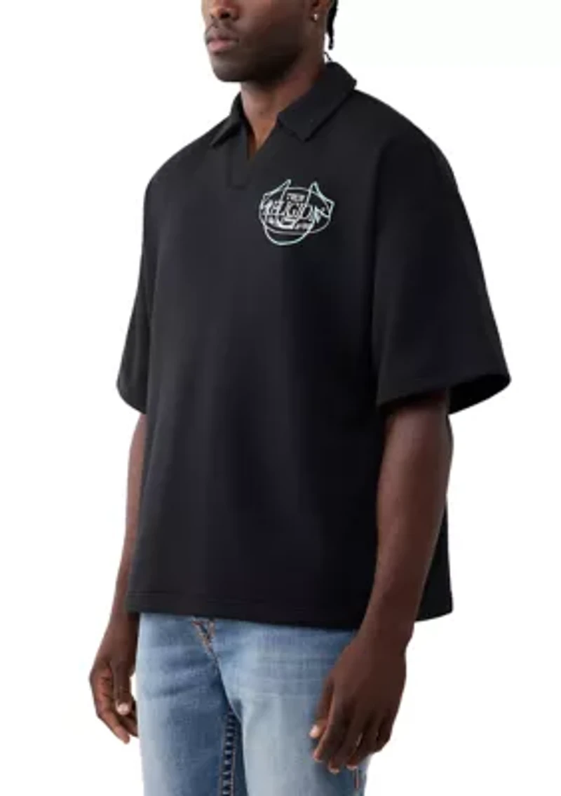 Tiger Print Short Sleeve Logo Polo Shirt