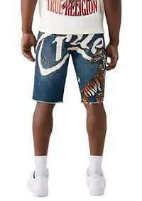Tiger Print Big T Ricky Denim Shorts
