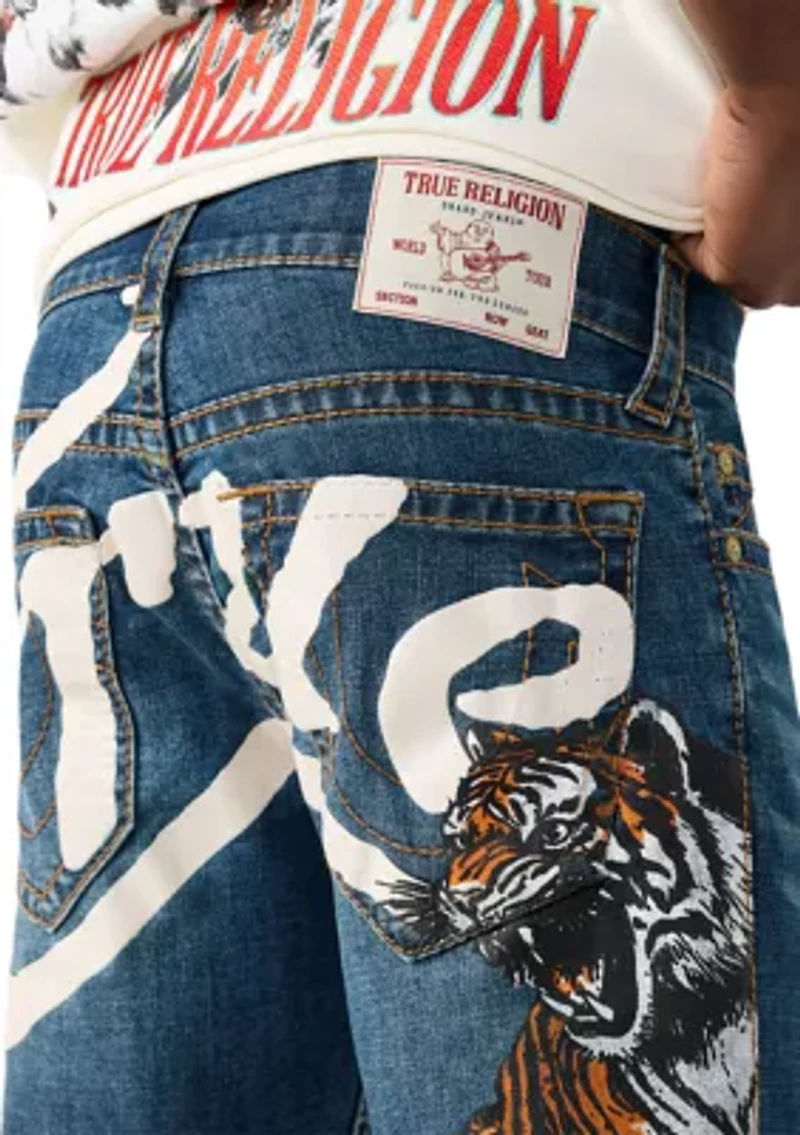 Tiger Print Big T Ricky Denim Shorts