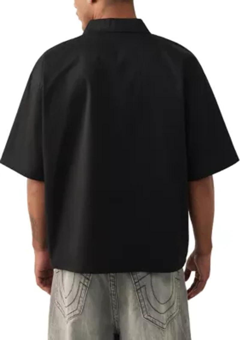 Men's Tiger Print Short Sleeve Zip Woven Top