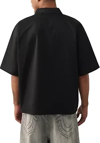 Men's Tiger Print Short Sleeve Zip Woven Top