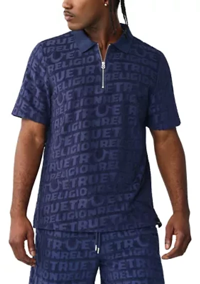 Logo Terry Knit Zip Short Sleeve Polo Shirt