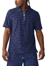 Logo Terry Knit Zip Short Sleeve Polo Shirt